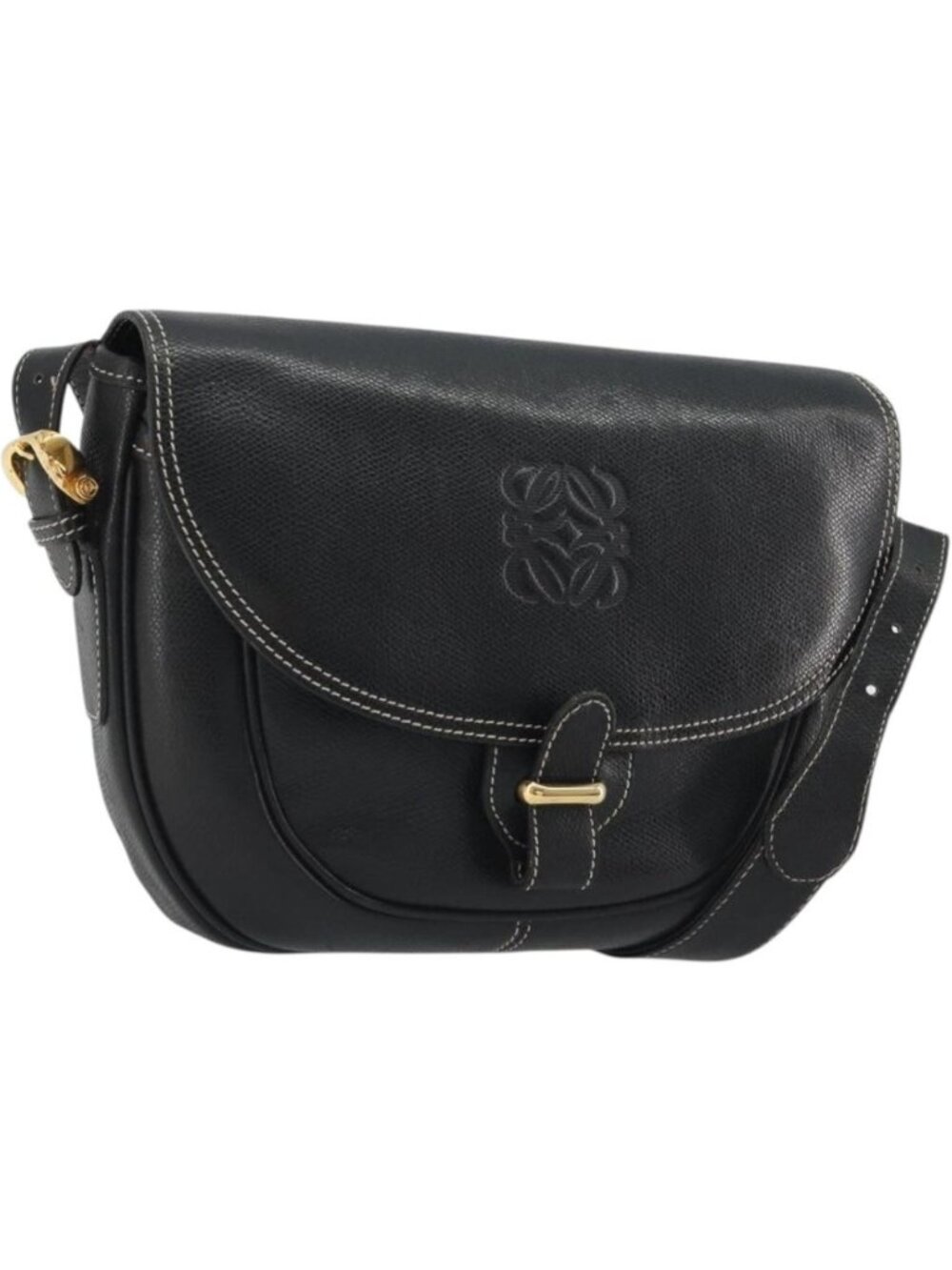 LOEWE Anagram Shoulder Bag Leather Black Gold